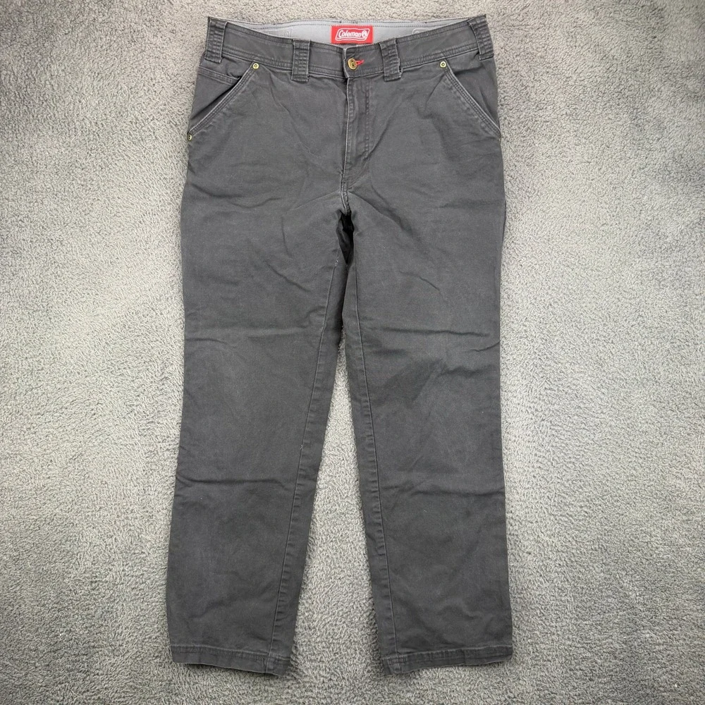 Coleman Mens 34x32 Gray Canvas Utility Carpenter Work Pants Outdoor Rugged